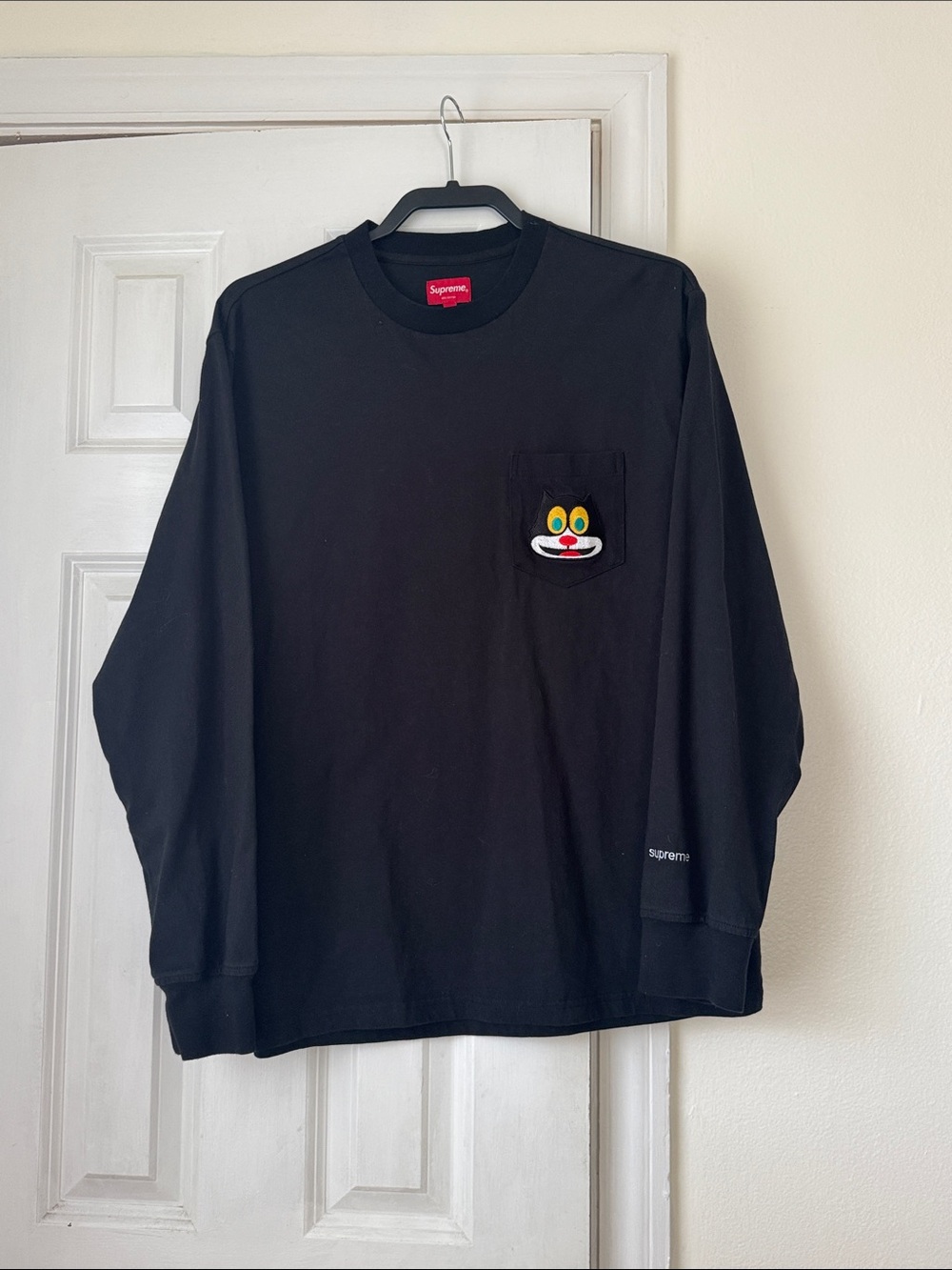 The Supreme Cat L/S Pocket Tee Black - long sleeve 100% cotton shirt M